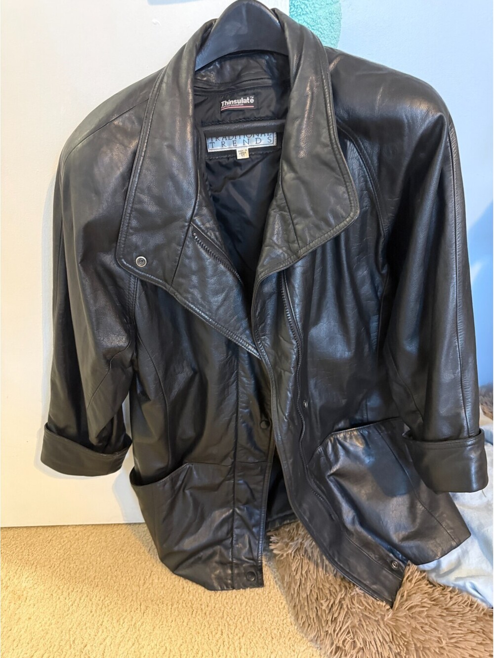 Vintage 90s Traditional Trends Black Leather Jacket Thinsulate Womens XS RunsBig